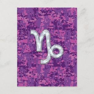 Capricorn Zodiac Symbol Fuchsia Digital Camouflage Briefkaart