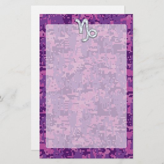 Capricorn Zodiac Symbol Fuchsia Digital Camouflage Briefpapier (Voorkant / Achterkant)