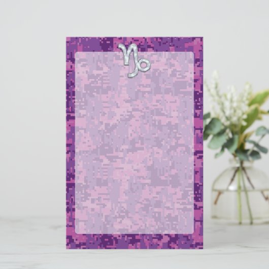 Capricorn Zodiac Symbol Fuchsia Digital Camouflage Briefpapier (Staand voorkant)