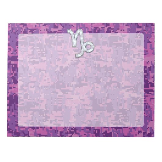 Capricorn Zodiac Symbol Fuchsia Digital Camouflage Notitieblok (Voorkant)