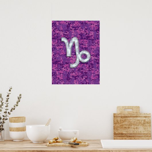 Capricorn Zodiac Symbol Fuchsia Digital Camouflage Poster (Keuken)