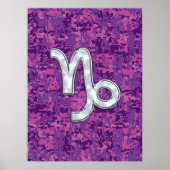 Capricorn Zodiac Symbol Fuchsia Digital Camouflage Poster (Voorkant)