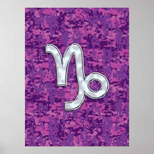 Capricorn Zodiac Symbol Fuchsia Digital Camouflage Poster (Voorkant)