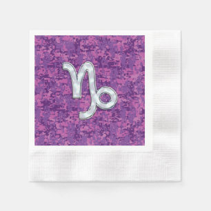 Capricorn Zodiac Symbol Fuchsia Digital Camouflage Servet