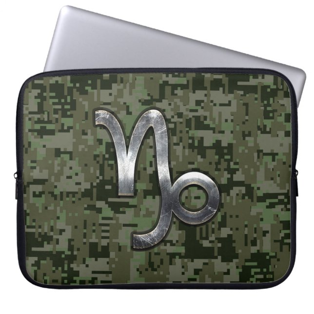 Capricorn Zodiac Symbol Green Digital Camouflage Laptop Sleeve (Voorkant)