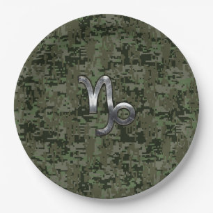 Capricorn Zodiac Symbol Green Digital Camouflage Papieren Bordje