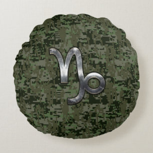 Capricorn Zodiac Symbol Green Digital Camouflage Rond Kussen