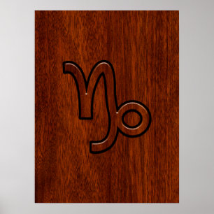 Capricorn Zodiac Symbol in Mahogany Brown Poster