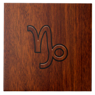 Capricorn Zodiac Symbol in Mahogany Brown Tegeltje