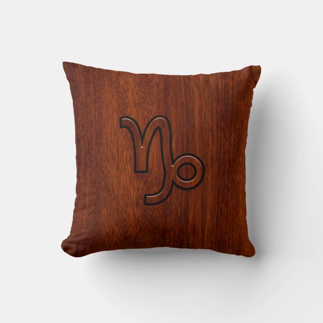 Capricorn Zodiac Symbol in Mahogany Wood Style Kussen (Voorkant)