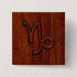 Capricorn Zodiac Symbol in Wood Grain Style Vierkante Button 5,1 Cm