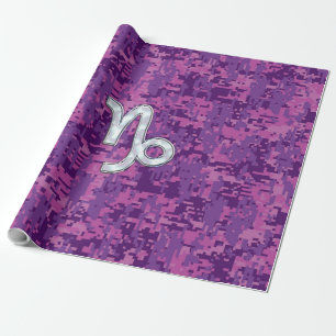 Capricorn Zodiac Symbol on Fuchsia Digital Camo Cadeaupapier