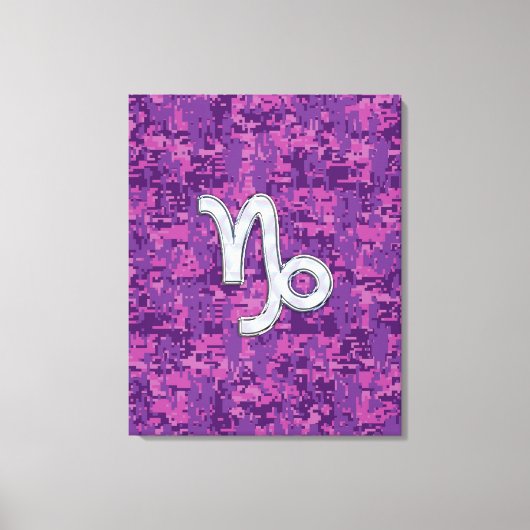 Capricorn Zodiac Symbol on Fuchsia Digital Camo Canvas Afdruk (Voorkant)