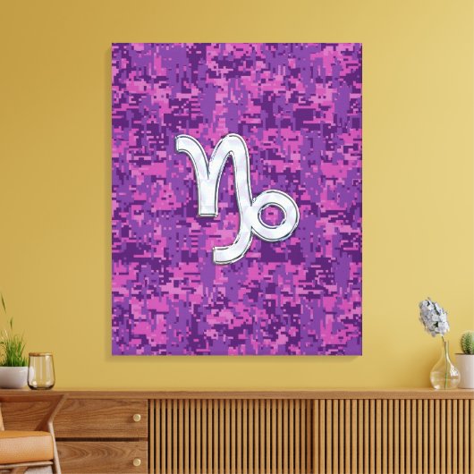 Capricorn Zodiac Symbol on Fuchsia Digital Camo Canvas Afdruk (Insitu (Woonkamer))