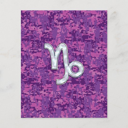 Capricorn Zodiac Symbol on Fuchsia Digital Camo Flyer (Voorkant)