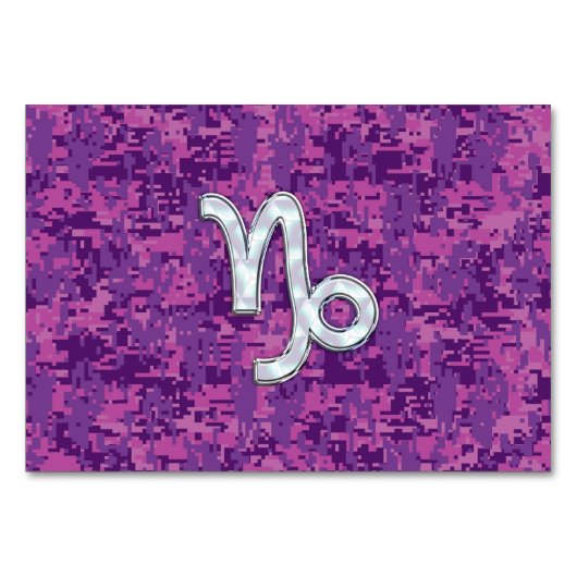 Capricorn Zodiac Symbol on Fuchsia Digital Camo Kaart (Voorkant)