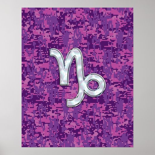 Capricorn Zodiac Symbol on Fuchsia Digital Camo Poster (Voorkant)