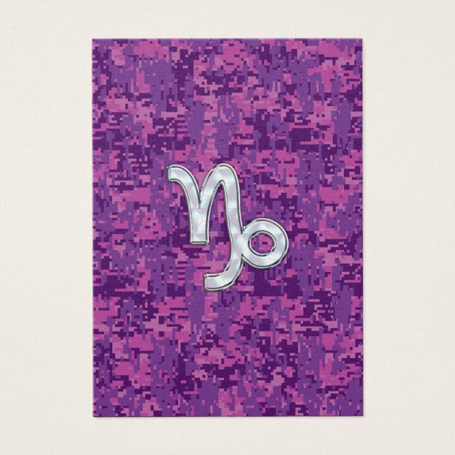 Capricorn Zodiac Symbol on Fuchsia Digital Camo Visitekaartjes (Voorkant)