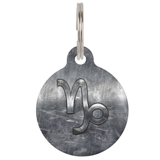 Capricorn Zodiac Symbool Grunge Distress Style Huisdierpenning (Voorkant)