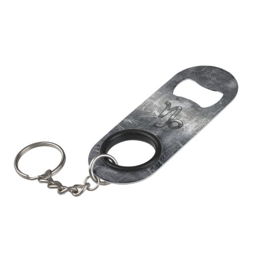 Capricorn Zodiac Symbool Grunge Distress Style Sleutelhanger Flessenopener (Voorkant Gekanteld)