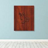 Capricorn Zodiac Symbool in Mahogany Style print (Insitu (Houten vloer))