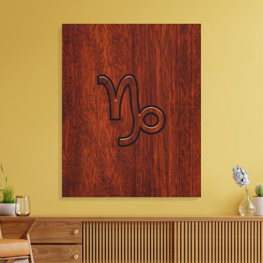 Capricorn Zodiac Symbool in Mahogany Style print (Insitu (Woonkamer))