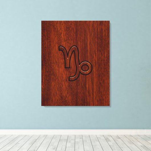 Capricorn Zodiac Symbool in Mahogany Style print (Insitu (Houten vloer))
