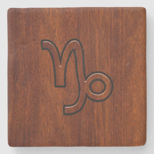 Capricorn Zodiac Symbool in Mahogany Style print Stenen Onderzetter