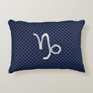 Capricorn Zodiac Symbool Navy Blue Carbon Fiber Accent Kussen