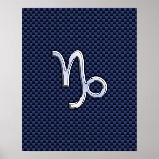 Capricorn Zodiac Symbool Navy Blue Carbon Fiber Poster (Voorkant)