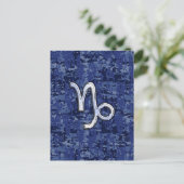 Capricorn Zodiac Symbool op Blue Digital Camo Briefkaart (Staand voorkant)