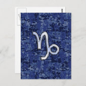Capricorn Zodiac Symbool op Blue Digital Camo Briefkaart (Voorkant / Achterkant)