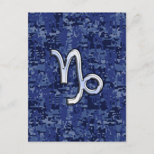Capricorn Zodiac Symbool op Blue Digital Camo Briefkaart