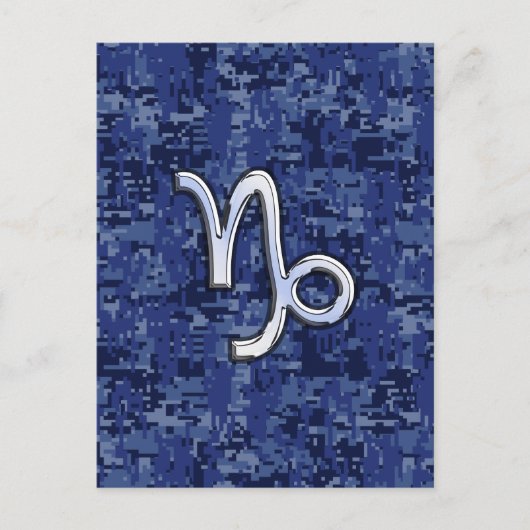 Capricorn Zodiac Symbool op Blue Digital Camo Briefkaart (Voorkant)