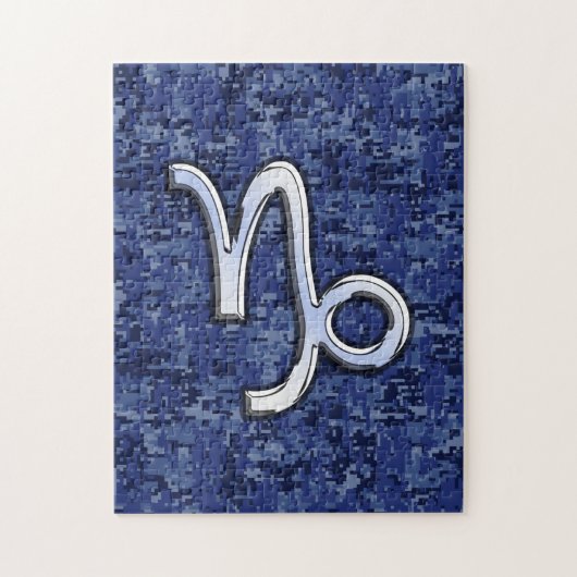 Capricorn Zodiac Symbool op Blue Digital Camo Legpuzzel (Verticaal)