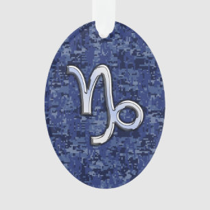 Capricorn Zodiac Symbool op Blue Digital Camo Ornament