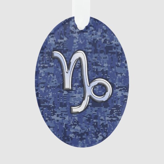 Capricorn Zodiac Symbool op Blue Digital Camo Ornament (voorkant)