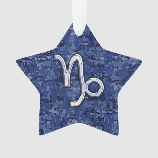 Capricorn Zodiac Symbool op Blue Digital Camo Ornament (voorkant)