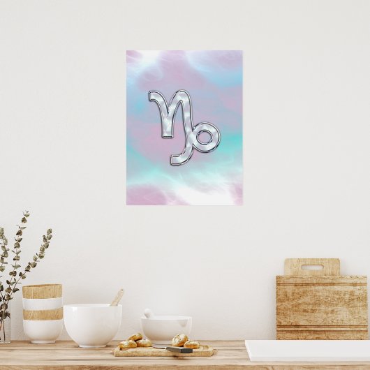 Capricorn Zodiac Symbool op moeder van het parelde Poster (Keuken)