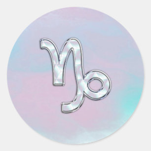 Capricorn Zodiac Symbool op moeder van het parelde Ronde Sticker