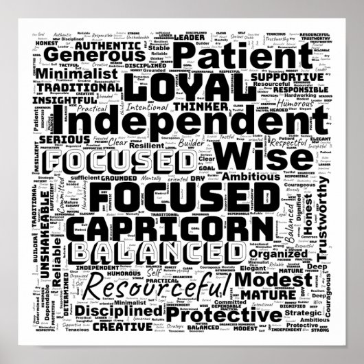 Capricorn Zodiac Word Cloud Inspiration Poster (Voorkant)