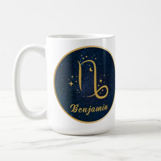 Capricorn zodiasymbool goudblauw gepersonaliseerd koffiemok (Links)