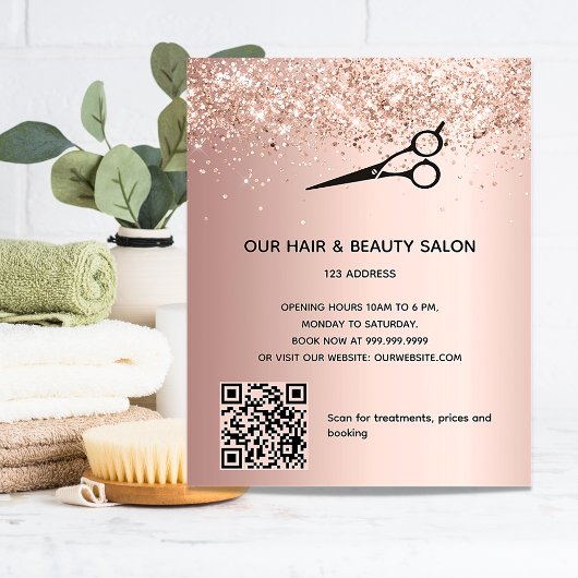 Capsalon roze gouden glitter prijs QR-code Flyer