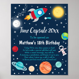 Capsule 1st Birthday Space Rocket Ship Planet Time Poster