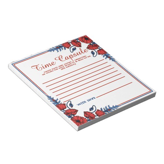 Capsule Poppy Floral Baby shower Time Capsule Notitieblok (Schuin)