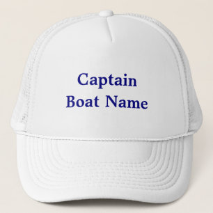 Captain and Boat Name Navy Blue Text Trucker Pet