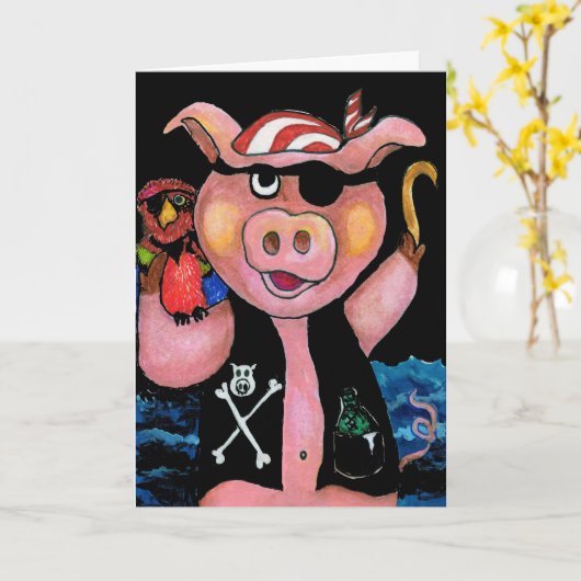 Captain Bacon, Pirate Pig & His Parrot - I love yo Kaart (Gele Bloem)