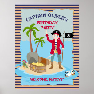 Captain Boy Pirate Ship Welkom Verjaardagsfeest Poster
