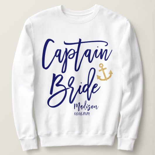 Captain Bride Blauw Moderne Kalligrafie Trui (Design voorkant)