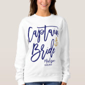Captain Bride Blauw Moderne Kalligrafie Trui (Voorkant)